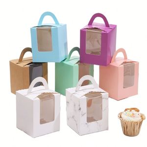 Single Cupcake Boxes Individual Cupcake <b>Containers</b> Muffins Cupcake Carriers Holder Kraft Pastry <b>Containers</b> with Window & Handle - Product Image 2