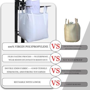 Bolsa de gran capacidad, bolsa de 1.5 toneladas, 35.4"L x 35.4"W x 43.3"H, 3300lbs SWL, factor de seguridad 3:1, bolsas de polipropileno tejido, entrada superior circular para alimentación. - Product Image 5