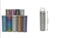 Pantalla LED de temperatura ostentosa moderna, vaso de acero inoxidable aislado al vacío de doble pared de 500ml, botella de agua con purpurina, diamantes de imitación