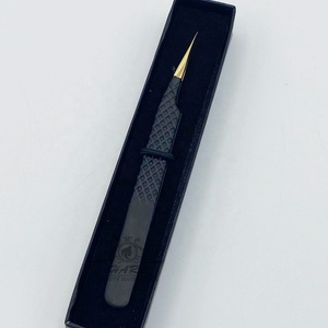 Pinzas Negras y Doradas Puntiagudas para Extensión de Pestañas, Pinzas de Aislamiento con Logotipo Personalizado para Extensión de Pestañas, Pinzas para Cejas - Product Image 1