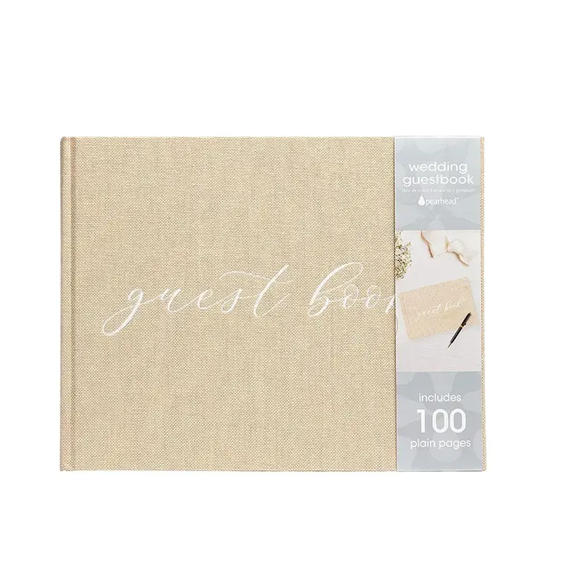 Customized Beige Landscape Album Photo Guestbook Ivory Linen Fabric Hardcover Wedding Journal Guest Book Memories Daily Planner
