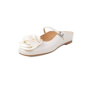 Sandales d'été antidérapantes à bout rond, style coréen, avec nœud et semelle épaisse, entièrement recouvertes de cuir, couleur unie - Product Image 1