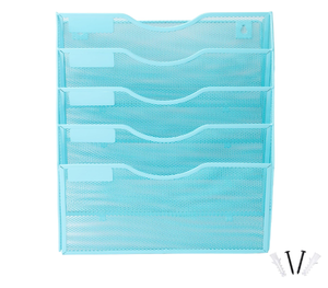 Organizador de archivos de malla de 5 bolsillos Montado en la pared Correo Papel Documento Carpeta Portapapeles Revistero con etiqueta de identificación Azul - Product Image 3