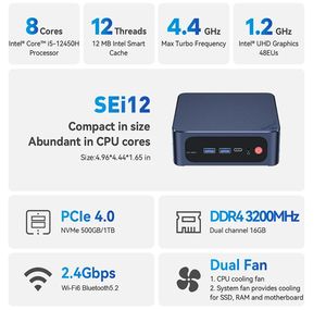2024 nuevo ordenador Max Turbo frecuencia 4,4 Ghz <span class=keywords><strong>Beelink</strong></span> <span class=keywords><strong>SEI12</strong></span> con WiFi 6 (802.11ax) Bluetooth 5,2 16GB Ram 12th Gen Off - Product Image 6
