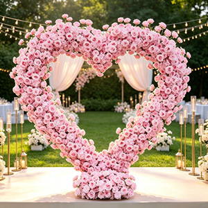 Arche en forme de cœur en soie réaliste faite à la main, super romantique, <span class=keywords><strong>fleur</strong></span> artificielle pour la décoration de mariage et de la fête des mères - Product Image 1