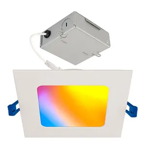 ETL 6" Square Canless Smart Recessed Light WiFi+Blue-tooth APP Voice Control RGB Turnable White 2700K - 6000K