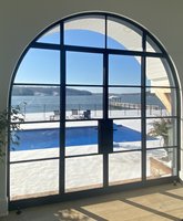 Puerta de Acero Arqueada Negra con Vidrio Templado Doble de 5mm+9A+5mm para Exteriores