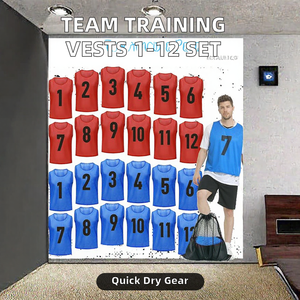 Conjunto de Chalecos de Entrenamiento para Equipos Adultos, Numerados del 1 al 12, Rojo y Azul, Malla Transpirable, Camisetas de Práctica, Secado Rápido, Poliéster, Unisex - Product Image 2
