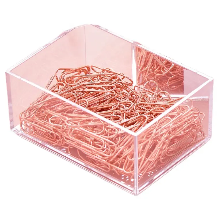 Rose Gold Paper Clips 28mm In Plastic Box, Paper Clip Holder für Office Supplies Desk Organizer