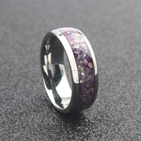 Bague en tungstène argentée de 8 mm avec incrustation de coquille d'ormeau violette plaquée or 18 carats, alliance tendance unisexe