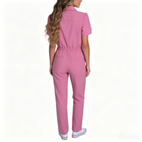 Combinaison médicale à revers avec cordon de serrage à la taille, en coton et élasthanne, à manches courtes, pour clinique esthétique, uniforme d'infirmière, logo personnalisé
