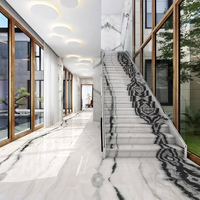 Escalier en marbre moderne personnalisé au prix d'usine, marches d'escalier en carreaux noirs et blancs pour intérieur