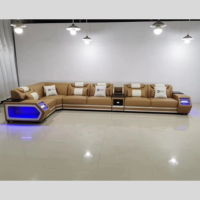 Ensemble Canapé Sectionnel Fonctionnel en Cuir Véritable avec LED pour Maison et Salon