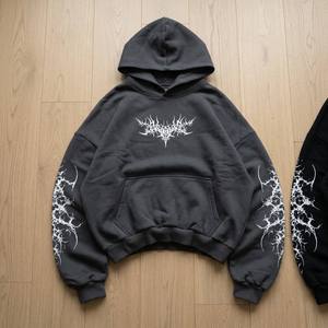 เสื้อฮู้ดดี้ผู้ชายทรงบ็อกซี่ ผ้าฝ้ายฟลีซหนานุ่ม คุณภาพสูง แบบมินิมอล ตกแต่งตะเข็บอย่างดี รับผลิตตามสั่งขายส่ง - Product Image 2