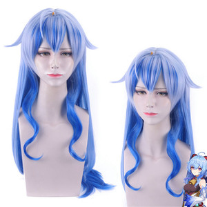 Perruque de cosplay du personnage <span class=keywords><strong>Ganyu</strong></span> de Genshin Impact, modèle Coconut Sheep King Xiaomei, avec dégradé de couleur et queue de T-shirt - Product Image 1