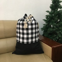 Sac de rangement monogramme rouge à carreaux, sac de cadeaux de noël avec cordon de serrage