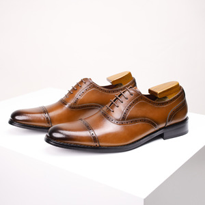Zapatos Oxford Marrones con Punta en Pico, de Cuero Genuino, con Cordones, para Vestir, Oficina, Carrera, Todas las Temporadas, Suela de Goma, Envío Directo - Product Image 5