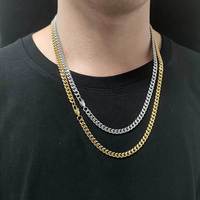 Chaîne de collier cubain en acier inoxydable RQ plaqué argent or, longueur personnalisée, chaîne de bijoux pour pendentif, largeur 6 mm