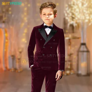Ensemble de costumes en velours <span class=keywords><strong>pour</strong></span> garçons, 3 pièces, gilets à double boutonnage, pantalons <span class=keywords><strong>pour</strong></span> <span class=keywords><strong>mariage</strong></span>, fête d'anniversaire, vêtements personnalisés - Product Image 1