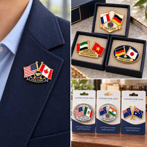 Épingles de revers personnalisées à double drapeau national, badges en émail dur or et argent, badges de partenariat international, fabricant OEM ODM - Product Image 3