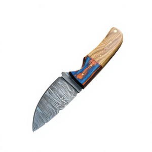 Couteau de camping à lame fixe en acier Damas avec manche en bois Pakka bleu 20 cm, couteau de survie DIY pour l'extérieur - Product Image 1