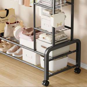 Porte-vêtements multifonctionnel mobile avec <span class=keywords><strong>étagère</strong></span>s latérales de rangement, support en métal épaissi, capacité de <span class=keywords><strong>charge</strong></span> stable - Product Image 5