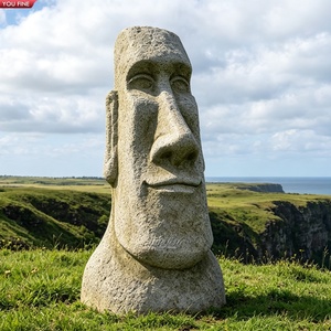 YOUFINE Handgeschnitzte Weiße Marmor-Moai-Kopf-Statue im Osterinsel-Stil Monolithische Skulptur für Garten und Landschaftsgestaltung - Product Image 4