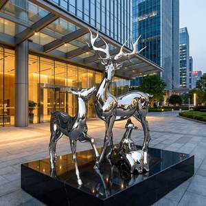 Escultura de Ciervo Madre e Hijo de Acero Inoxidable Moderna y Personalizada de Alta Calidad, Adecuada para Decoración de Exteriores - Product Image 5