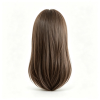 Perruque synthétique lisse mi-longue marron chaud avec frange rideau, résistante à la chaleur, longueur aux épaules, pour usage quotidien