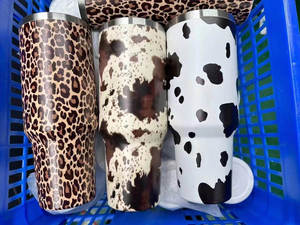 ถ้วยกาแฟสแตนเลสพิมพ์ลายเสือดาว8สี40ออนซ์พร้อมฝาและหลอดพิมพ์ลายวัวตะวันตก - Product Image 2