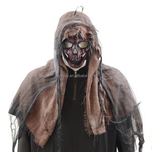 หน้ากากคลุมศีรษะแบบเต็มหัวลายหัวกะโหลกสีม่วง-ดำ สำหรับงานปาร์ตี้ฮาโลวีน ผ้าไหมคลุมหน้าสยองขวัญ อุปกรณ์ประกอบฉากกลางคืน-พลาสติก - Product Image 5