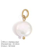 Breloque Emanco PVD en or 14 carats avec perle d'eau douce ronde, en acier inoxydable anti-ternissement, pièces de bijoux minimalistes à faire soi-même
