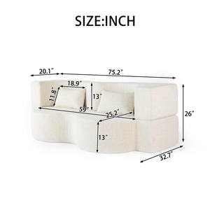 Sofá de Dos Plazas con Tapizado de Terciopelo, Diseño de Arco Sellado y Compresible, 217 cm, Forma Ondulada Contemporánea, Enrollado al Vacío - Product Image 4