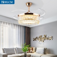 Kipas Angin Plafon LED Kristal Tak Terlihat Retraktil Emas Kontrol Jarak Jauh/Dinding DC BLDC Modern Nordik 48 Inci CRI Tinggi