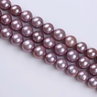 Chaîne de perles d'eau douce rondes Edison Zhuji de 12-14 mm en blanc et violet, perles semi-finies pour la fabrication de bijoux
