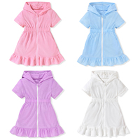 Maillots de bain pour filles en bas âge, couvre-maillots pour enfants, tissu éponge, couleur unie, tricot, serviette de bain à capuche pour enfants, pour salle de bain, piscine, hêtre