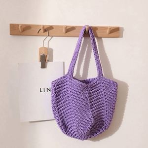 Bolso de mano de ganchillo hecho a mano, nuevo, de hilo de algodón trenzado, estilo vintage, tipo cesta de playa de paja, para la playa - Product Image 3