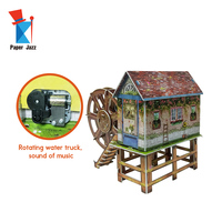 Boîte à musique 3D en papier en forme de moulin à eau rotatif, puzzle à assembler pour enfants, modèle pastoral, décoration de table et de maison