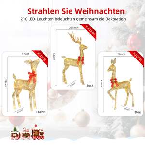 실물 크기 LED 조명 와이어 순록 가족 3개 세트 크리스마스 순록 장식 야외 정원용 데코레이션 - Product Image 4