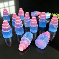 Tour de Sélénite Aura Rose et Bleue, Pointe de Cristal Revêtue, Tour de Sélénite Aura Colorée pour Décoration d'Intérieur, Cadeau de Guérison
