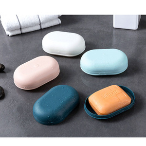Jabonera con tapa, estantes de plástico ovalados para baño, diseño escandinavo, tipo ventosa, superficie lisa - Product Image 3