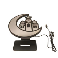Lampe de nuit LED Ramadan Kareem, lampe de table en bois en forme de lune et de mosquée, lumière de décoration pour la maison alimentée par USB/piles, Eid Mubarak