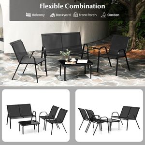 Conjunto <span class=keywords><strong>de</strong></span> Muebles <span class=keywords><strong>de</strong></span> Jardín Teslin Popular <span class=keywords><strong>de</strong></span> 4 Piezas para Patio con Cómodo Sillón - Product Image 3