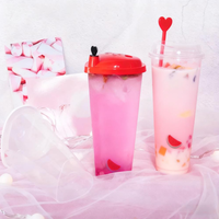 Vaso de Plástico Desechable con Tapa, en Forma de Corazón, para Bebidas Frías, Limonada, Té de Burbujas, 16/24 oz