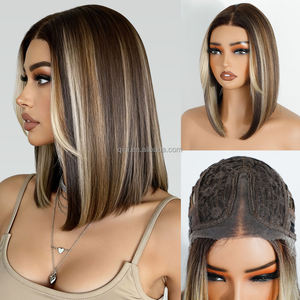 Peluca de Encaje Sintético Futura de Lujo, Fibra Resistente al Calor y al Fuego con Reflejos, Encaje HD sin Pegamento, Cabello de Alta Densidad - Product Image 1