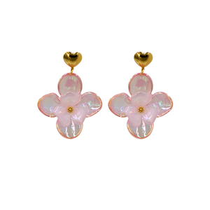 Fashion Drop Earrings Pink <b>Flower</b> Design PVD Gold Plated 316L Stainless Steel Sustainable Resistant Jewelry - Product Image 1