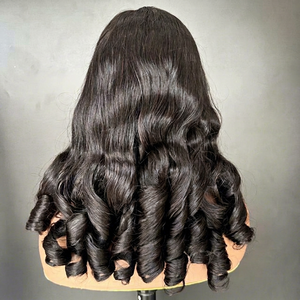 Perruque de cheveux humains de couleur naturelle bon marché extensions de cheveux bouclés dentelle frontale suisse petit nœud pour femmes - Product Image 1