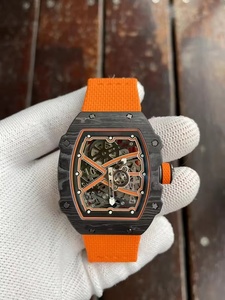 Montre Tonneau Ultra-Fine en Fibre de Carbone |   Montre-bracelet mécanique automatique squelette de luxe pour hommes 67-02 - Product Image 5