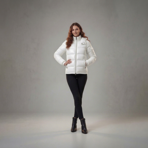 Veste matelassée blanche pour femme, manches longues, col montant, fermeture éclair, coupe-vent, manteau d'hiver, rembourrage épais en polyester - Product Image 1