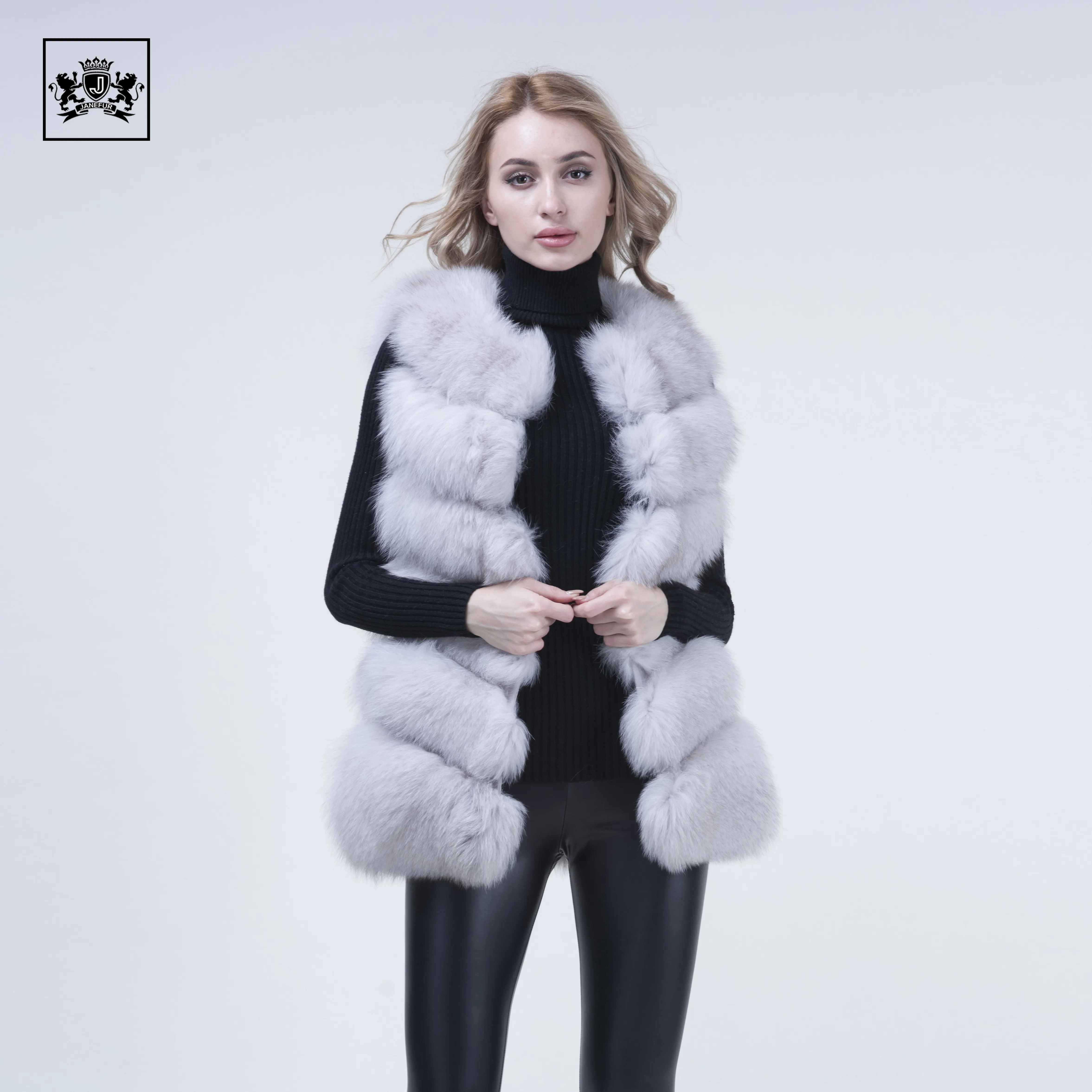Jane Fur 2020 winter real fox fur gilet women thick warm custom color and size long fashion ladies genuine fur vest